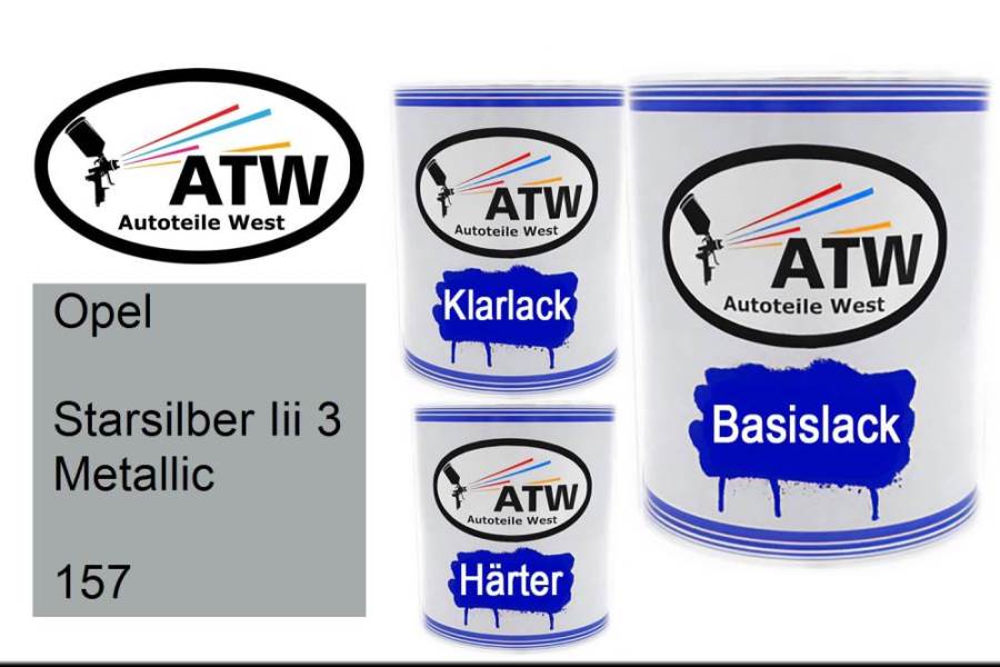 Opel, Starsilber Iii 3 Metallic, 157: 1L Lackdose + 1L Klarlack + 500ml Härter - Set, von ATW Autoteile West.